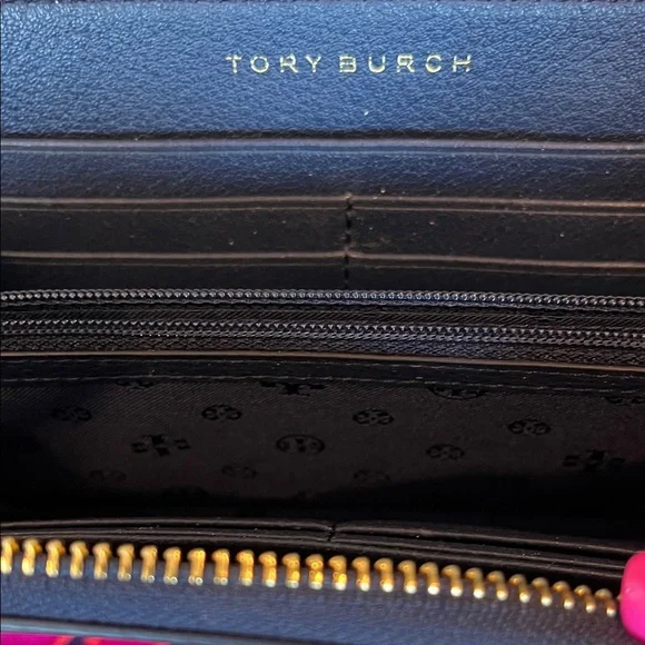 Tory Burch Harper Zip Continental Bluewood Color Leather Wallet Embossed Logo - Picture 4 of 8